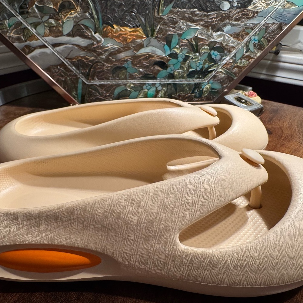 Cream and Orange Women's Sandals, size 9-10